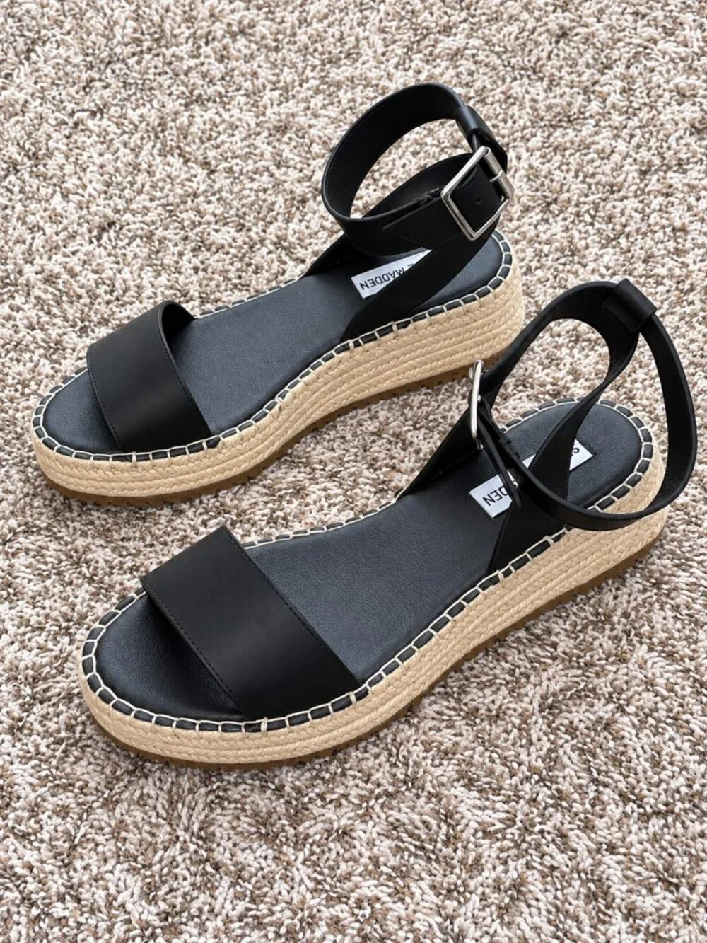 Steve Madden Black Espadrille Platform Sandals Ankle Strap Size 8.5